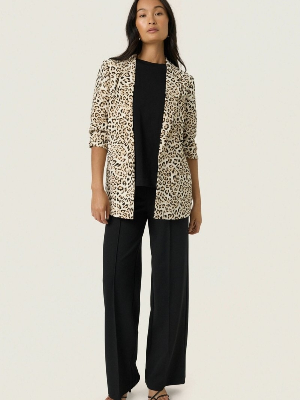 Soaked Leopard Print Open Blazer Jacket - Beige & Black
